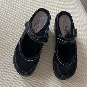 RIALTO Black Mary Jane CLOGS with White Stitching VELCRO STRAP